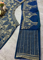 Navy Blue Heavy Embroidered Lehenga Set with Golden Zari and Sequin Work