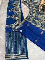 Navy Blue Heavy Embroidered Lehenga Set with Golden Zari and Sequin Work