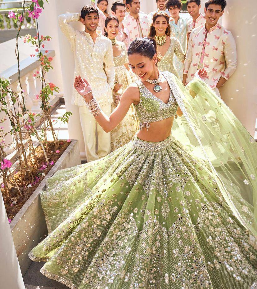 Mint Silver Radiance Mirror Embroidered Lehenga Choli