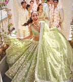 Mint Silver Radiance Mirror Embroidered Lehenga Choli