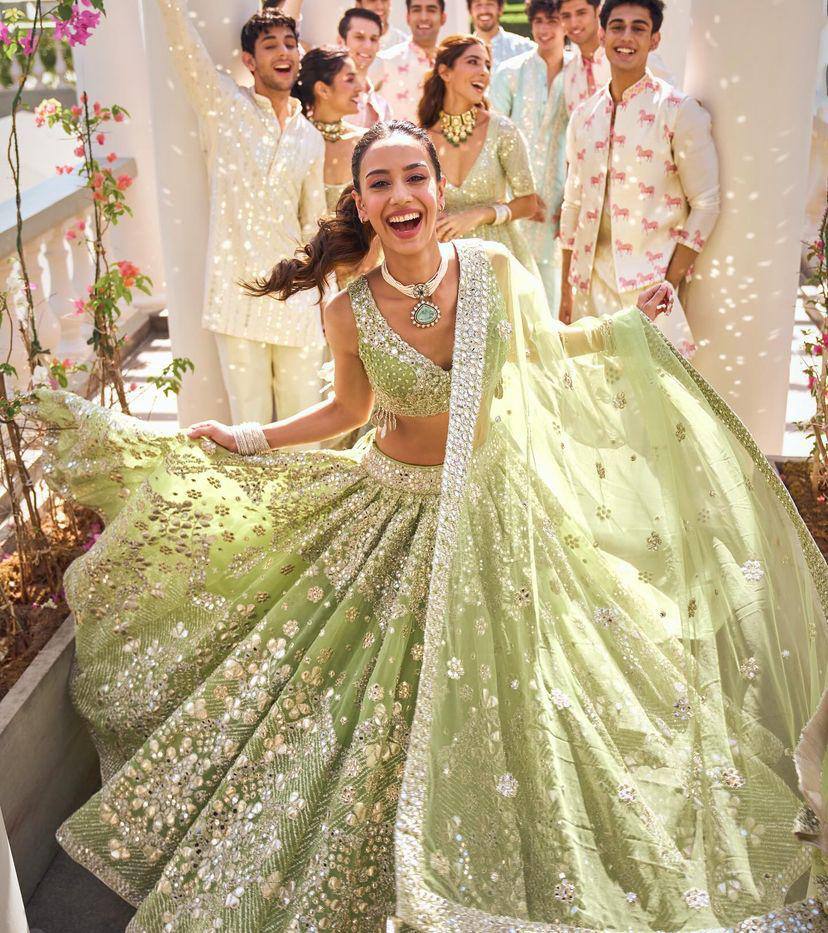Mint Silver Radiance Mirror Embroidered Lehenga Choli