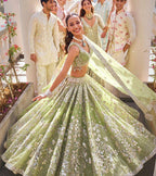 Mint Silver Radiance Mirror Embroidered Lehenga Choli