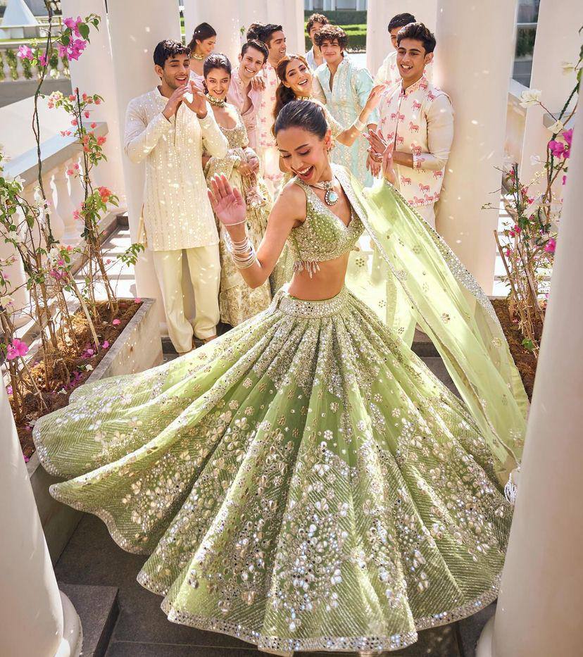 Mint Silver Radiance Mirror Embroidered Lehenga Choli