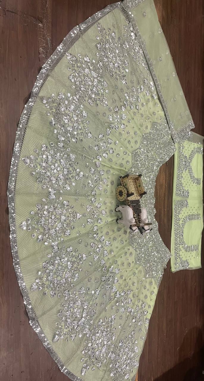 Mint Silver Radiance Mirror Embroidered Lehenga Choli