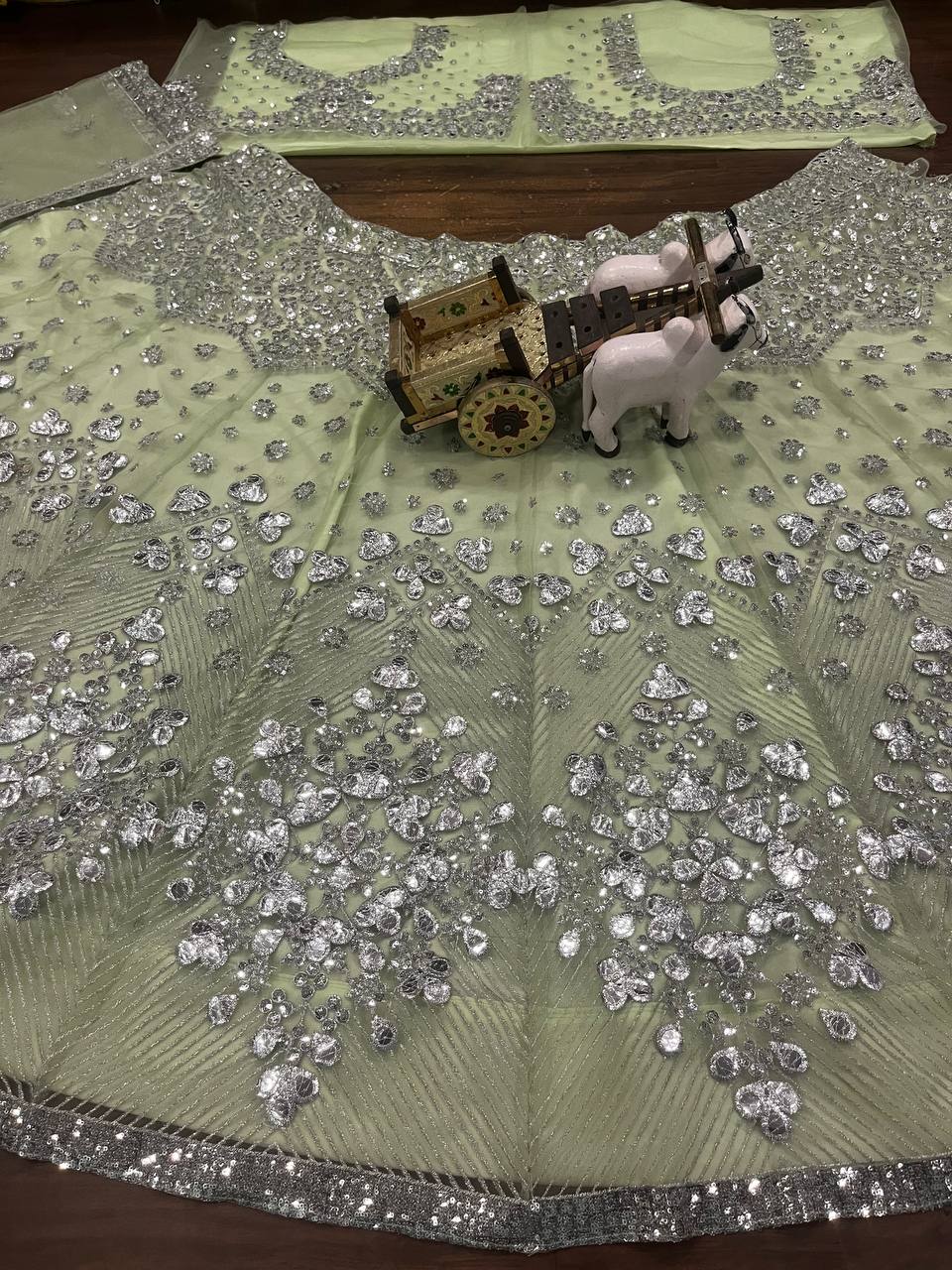 Mint Silver Radiance Mirror Embroidered Lehenga Choli