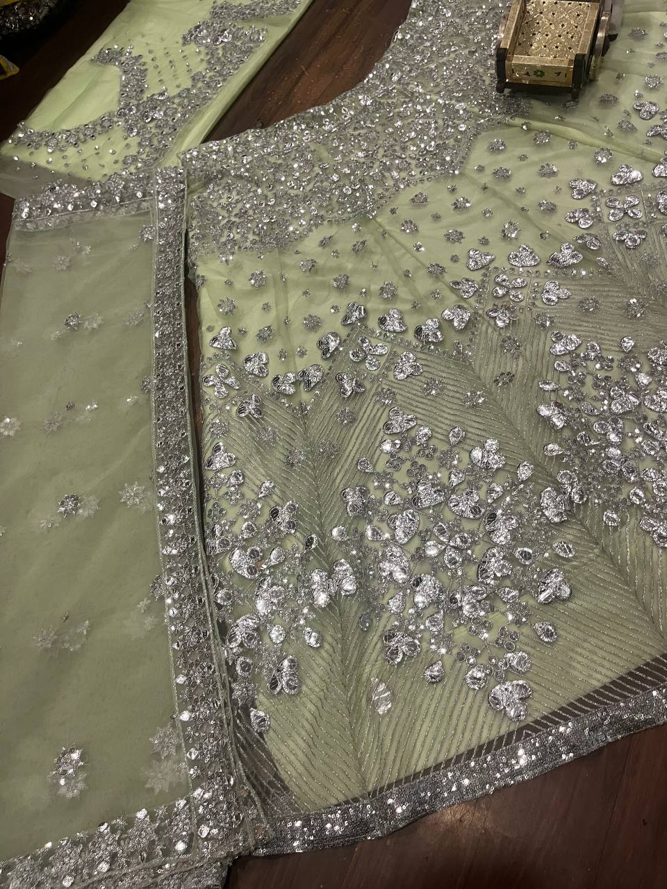 Mint Silver Radiance Mirror Embroidered Lehenga Choli