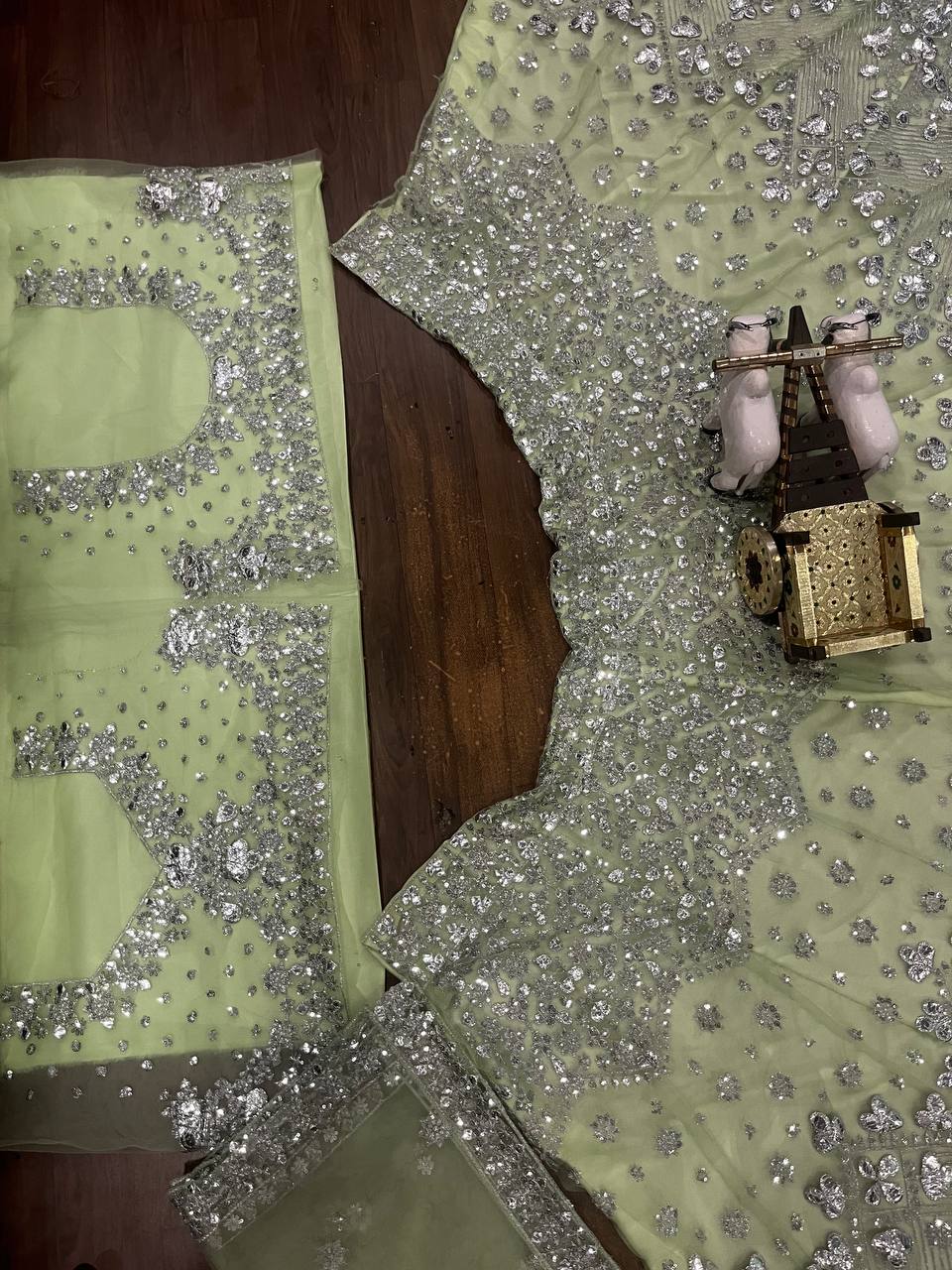 Mint Silver Radiance Mirror Embroidered Lehenga Choli
