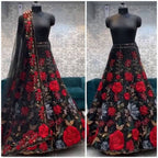 Soft Net Lehenga Choli with Black Multicolor Floral Embroidery & Sequins Work