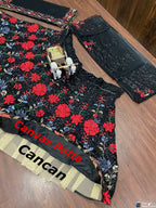 Soft Net Lehenga Choli with Black Multicolor Floral Embroidery & Sequins Work
