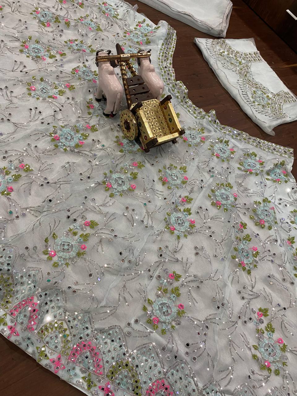 Soft Net Embroidered Lehenga Choli with Mirror & Sequins Work