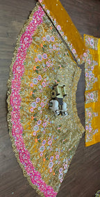 Mustard Yellow Soft Net Lehenga Choli with Heavy Multicolor Embroidery & Mirror Work