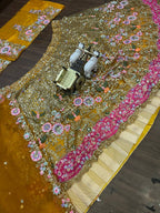Mustard Yellow Soft Net Lehenga Choli with Heavy Multicolor Embroidery & Mirror Work
