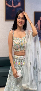 Sky Blue Soft Net Lehenga Choli with Floral Embroidery & Sequins