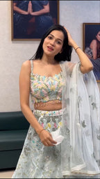 Sky Blue Soft Net Lehenga Choli with Floral Embroidery & Sequins