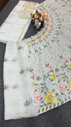Sky Blue Soft Net Lehenga Choli with Floral Embroidery & Sequins