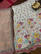Mint Net Lehenga with Multi-Color Embroidery